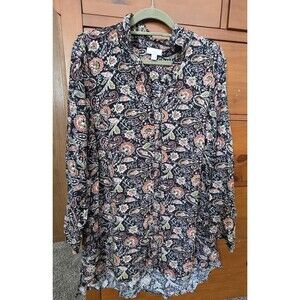 J.Jill Shirt Dress Medium Black Paisley Button Down Longsleeve Collared Tunic